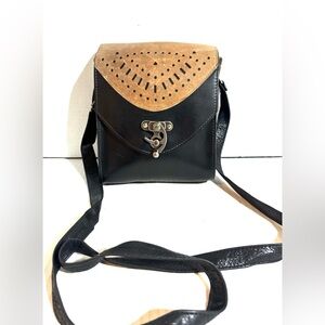 Black and Tan Leather vintage Crossbody Bag